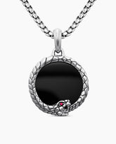 Ouroboros Amulet in Sterling Silver with Black Onyx and Ruby, 25mm